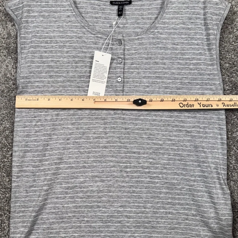 Eileen Fisher Striped Henley Sleep Top Womens Organic Cotton Grey Small NEW